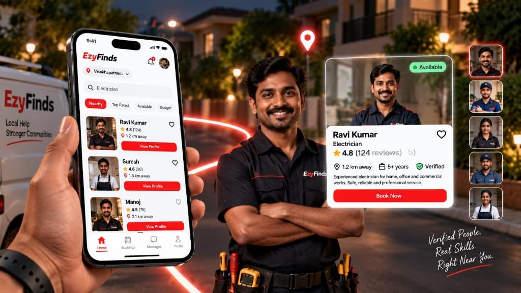 Service professional profile selection with ratings and verified badge